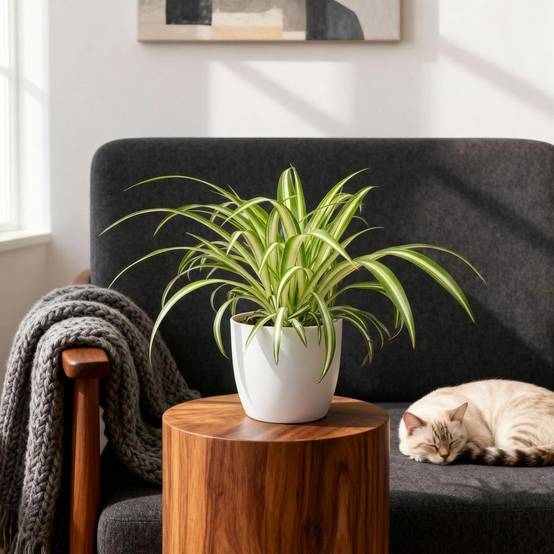 Chlorophytum comosum Variegatum - Pet-friendly - Plante araignée - Pot de 12cm - Hauteur 20-30cm - 2 plantes - Blanc - Plantes d'intérieur - Image 4