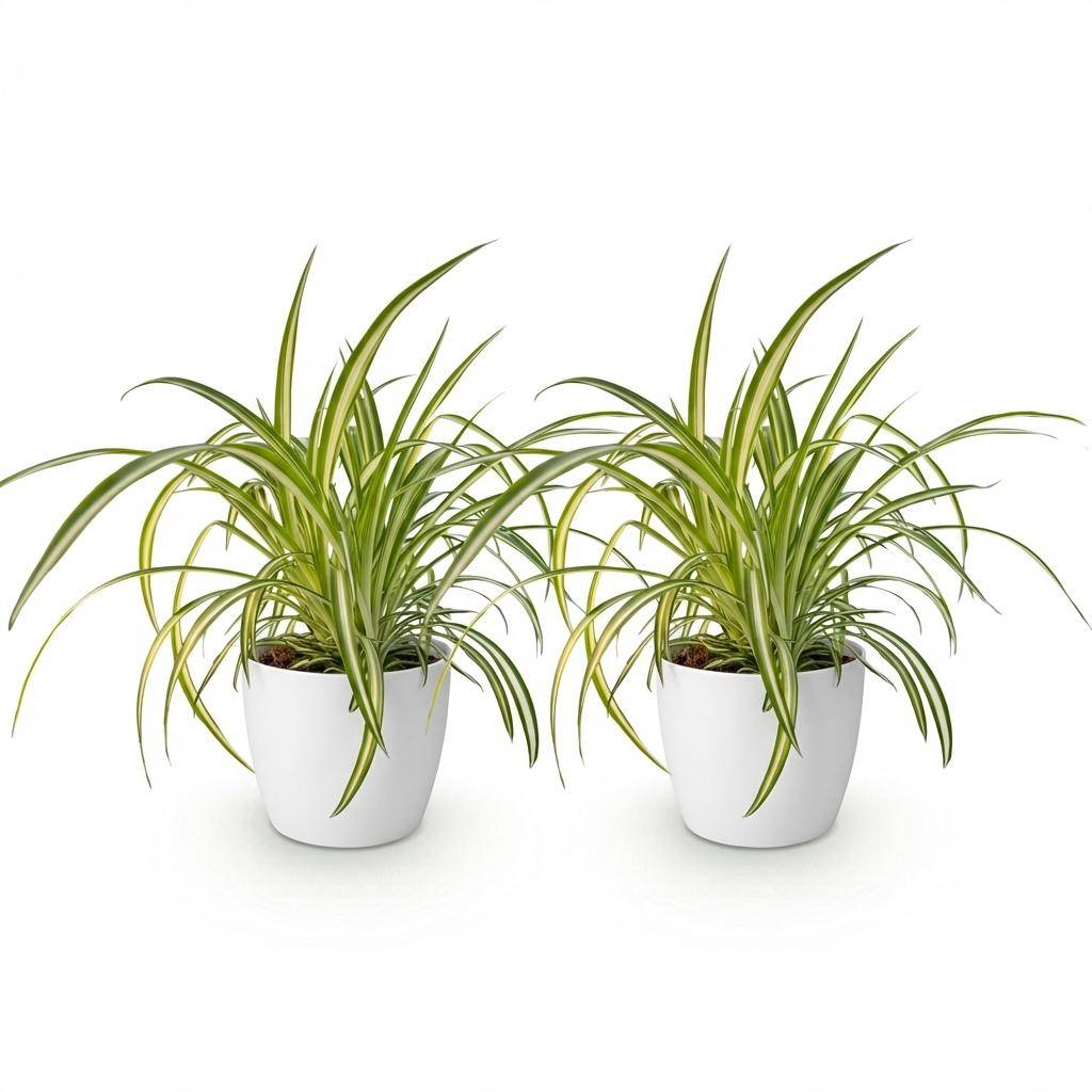 Chlorophytum comosum Variegatum - Pet-friendly - Plante araignée - Pot de 12cm - Hauteur 20-30cm - 2 plantes - Blanc - Plantes d'intérieur - Image 2