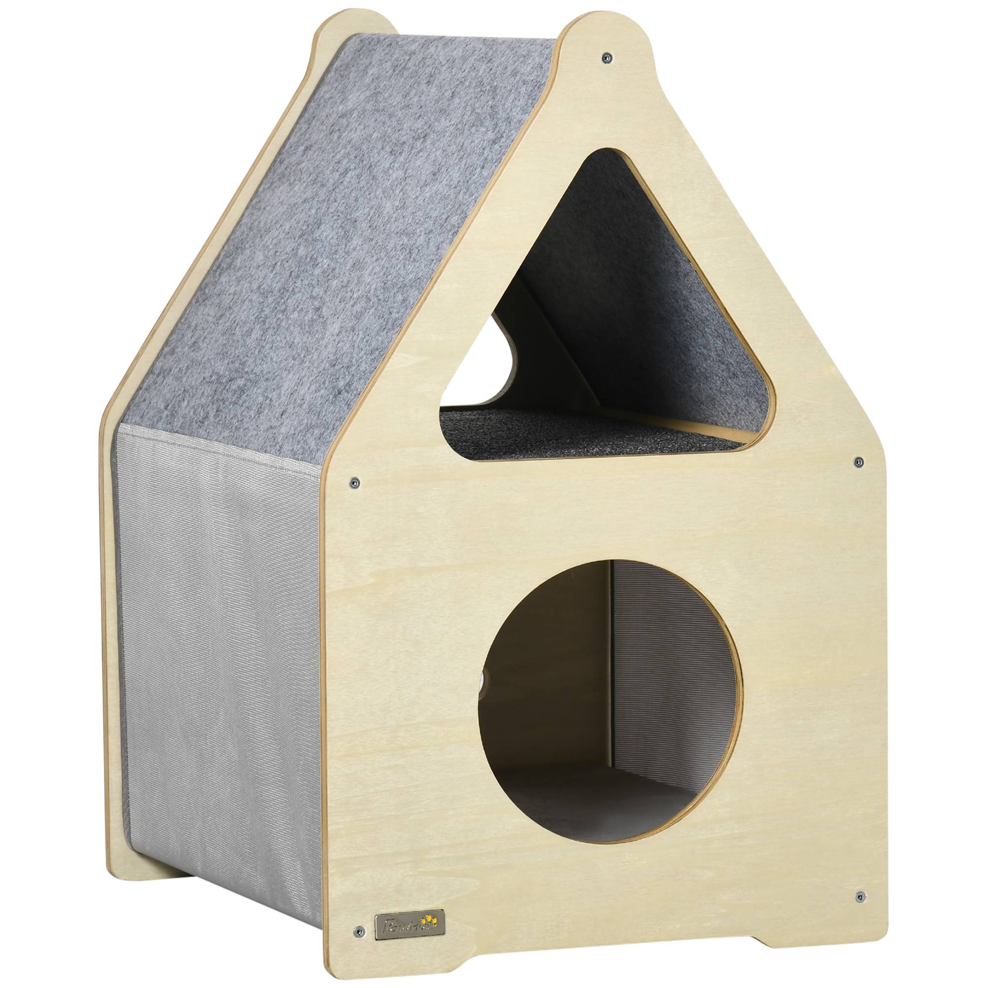 Pawhut - Maison pour chat design maisonnette - niche chat panier chat - 2 coussins amovibles, 2 niv. - panneaux aspect bois clair polyester gris - Image 1