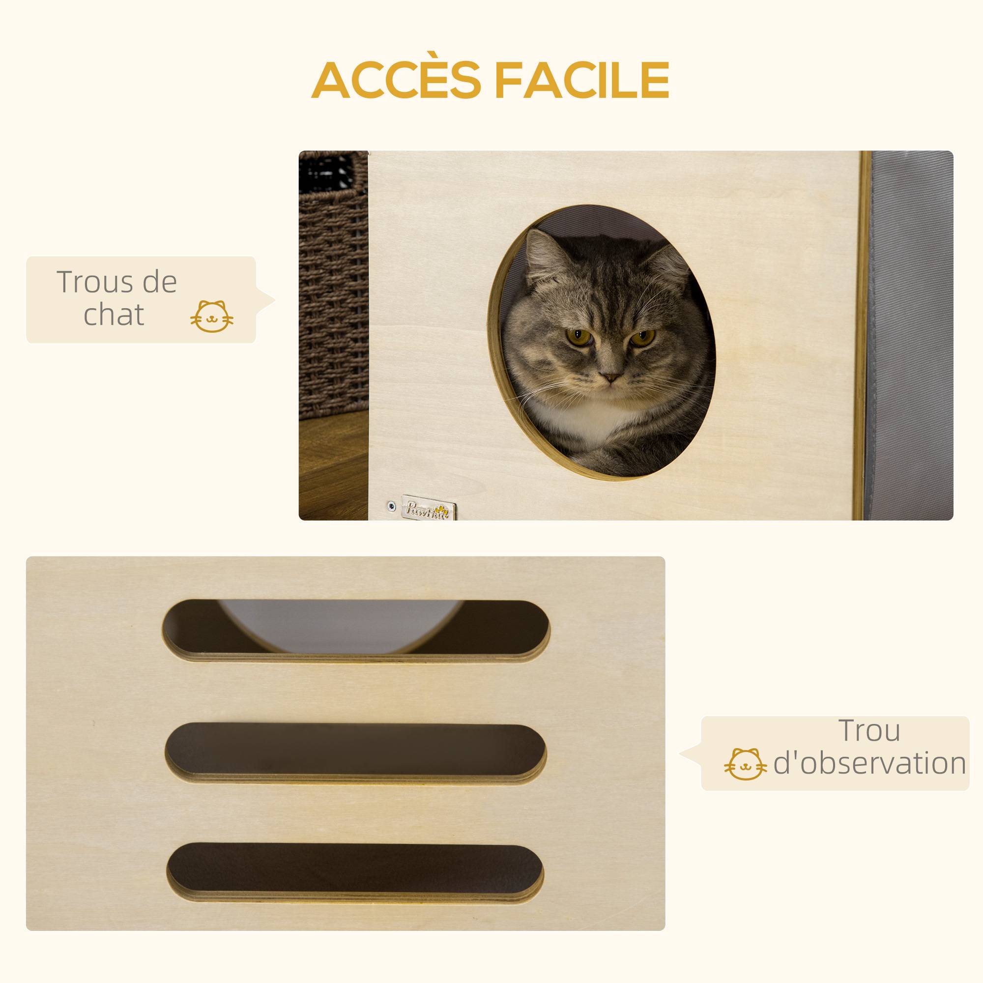 Pawhut - Maison pour chat design maisonnette - niche chat panier chat - 2 coussins amovibles, 2 niv. - panneaux aspect bois clair polyester gris - Image 7