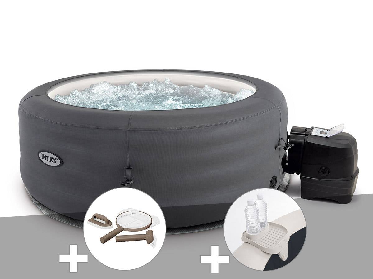 Kit spa gonflable Intex PureSpa Access rond Bulles 4 places + Kit d'entretien + Porte-verre - Image 1