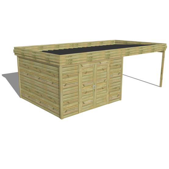 ABRI DE JARDIN bois autoclave 27mm - 6,94x3,44m / 24m2 - Bac acier - Abri Français - Image 1