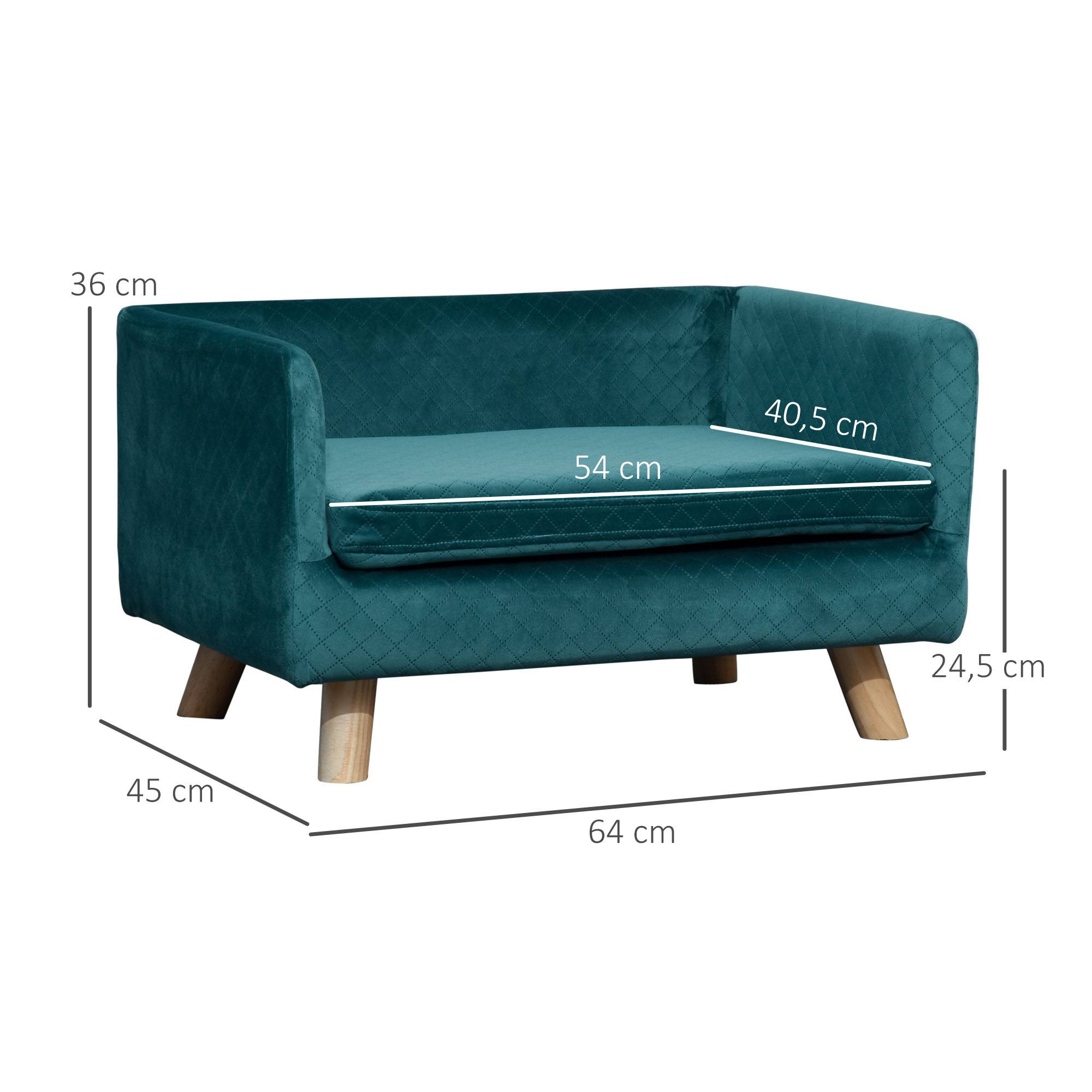 Sans Marque - Canapé chien lit pour chien design scandinave coussin moelleux pieds bois massif dim. 64 x 45 x 36 cm velours bleu canard - Image 5