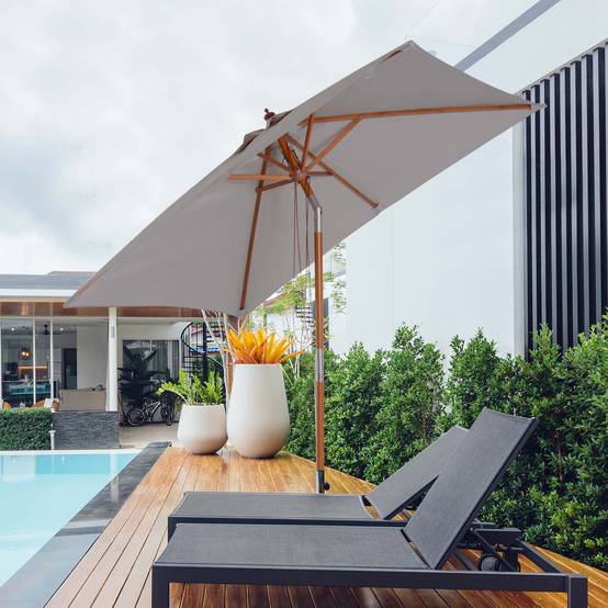 Parasol de jardin extérieur Parasol rectangulaire inclinable - 200x150x235cm Bois Gris clair fr258 - Image 4