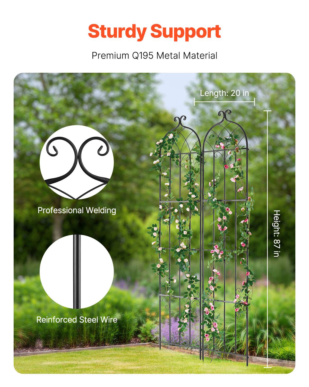 VEVOR Treillis jardin plantes grimpantes, 51x220 cm, 2 pièces. Métal antirouille. - Image 2