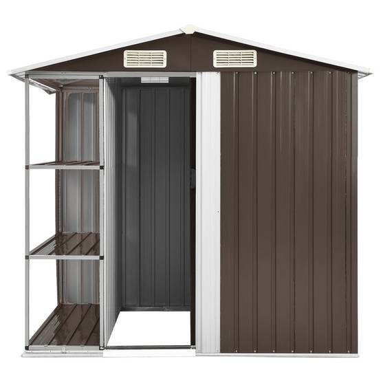 Abri de jardin 2.67m² - Cabane de jardin - Abri de stockage avec étagère Marron 205x130x183 cm Fer MAISON CHIC - Image 3