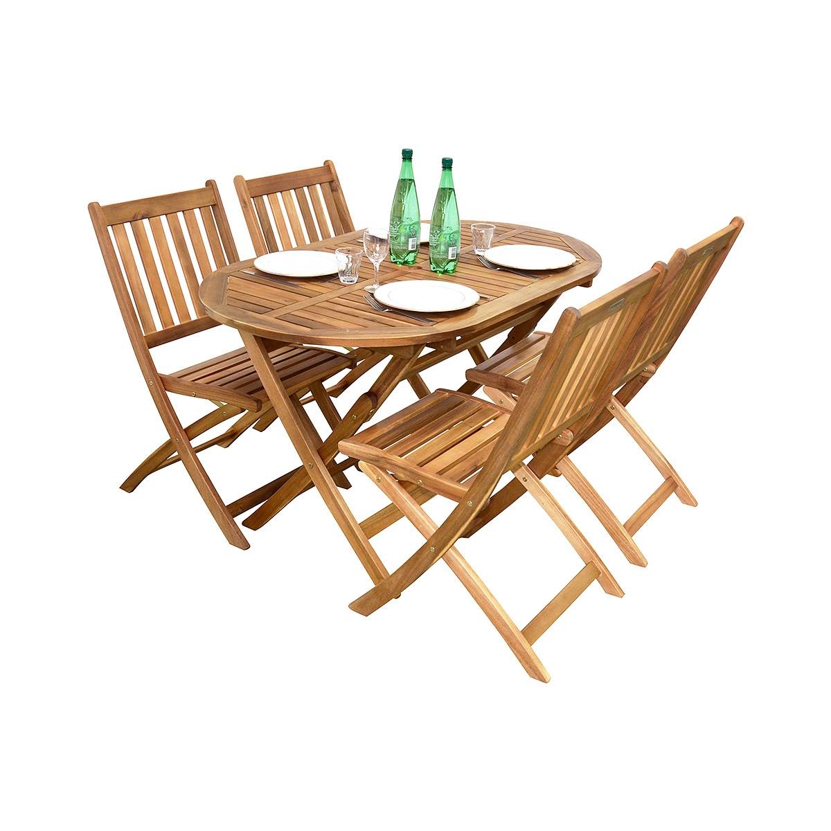 Salon de jardin ovale en acacia Fidgi - 4 chaises - Cémonjardin - Image 1