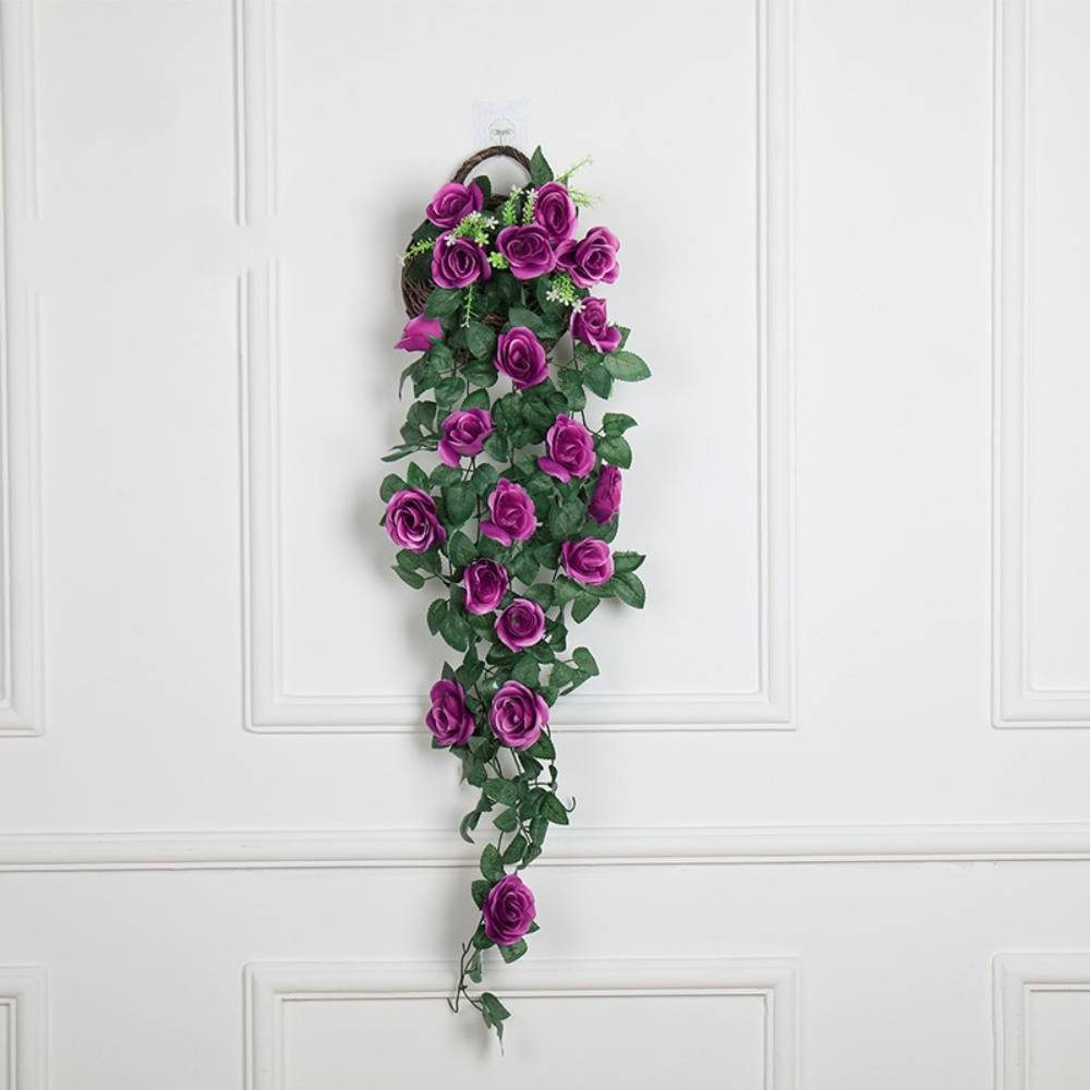 Décoration Murale Roses Artificielles Violet avec Panier Bambou - Style Rustique pour Intérieur et Mariage - Lytech - Image 1
