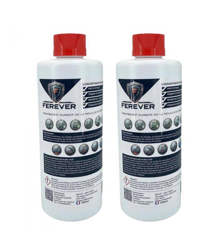 Lot 2 bidons convertisseur de rouille 0,5L longue durée, séchage rapide - FEREVER CV01x2 - Image 1