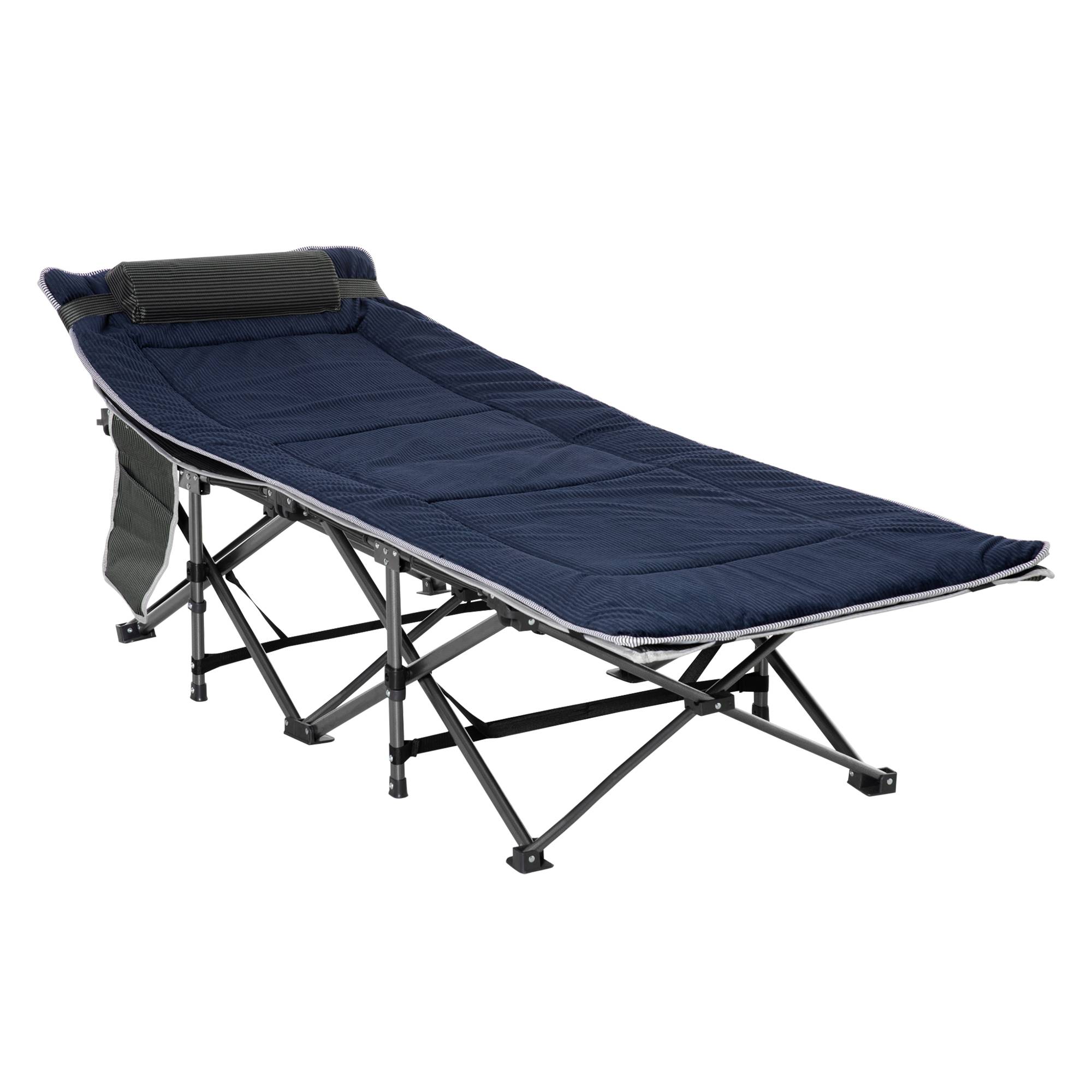 Sans Marque - Lit camping pliable avec oreiller, 188x64,5x53cm, bleu foncé+gris - Image 2