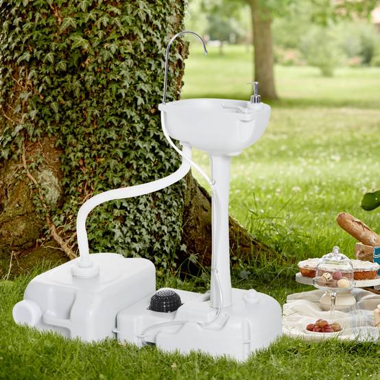 Évier de camping portable plastique HDPE gris 83 x 50 x 103 cm - PANGIVO - Image 2