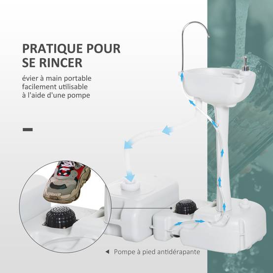 Évier de camping portable plastique HDPE gris 83 x 50 x 103 cm - PANGIVO - Image 5