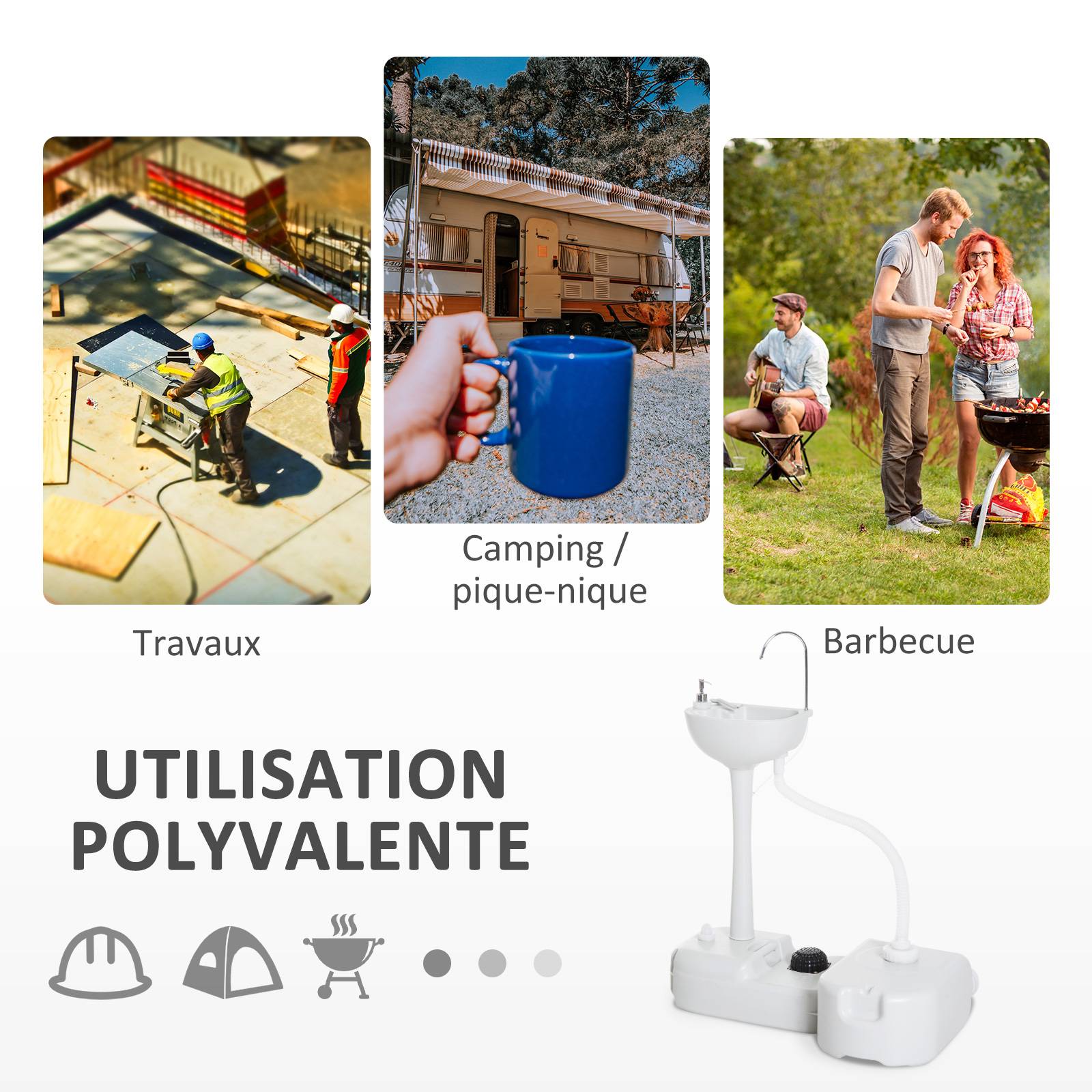 Évier de camping portable plastique HDPE gris 83 x 50 x 103 cm - PANGIVO - Image 9