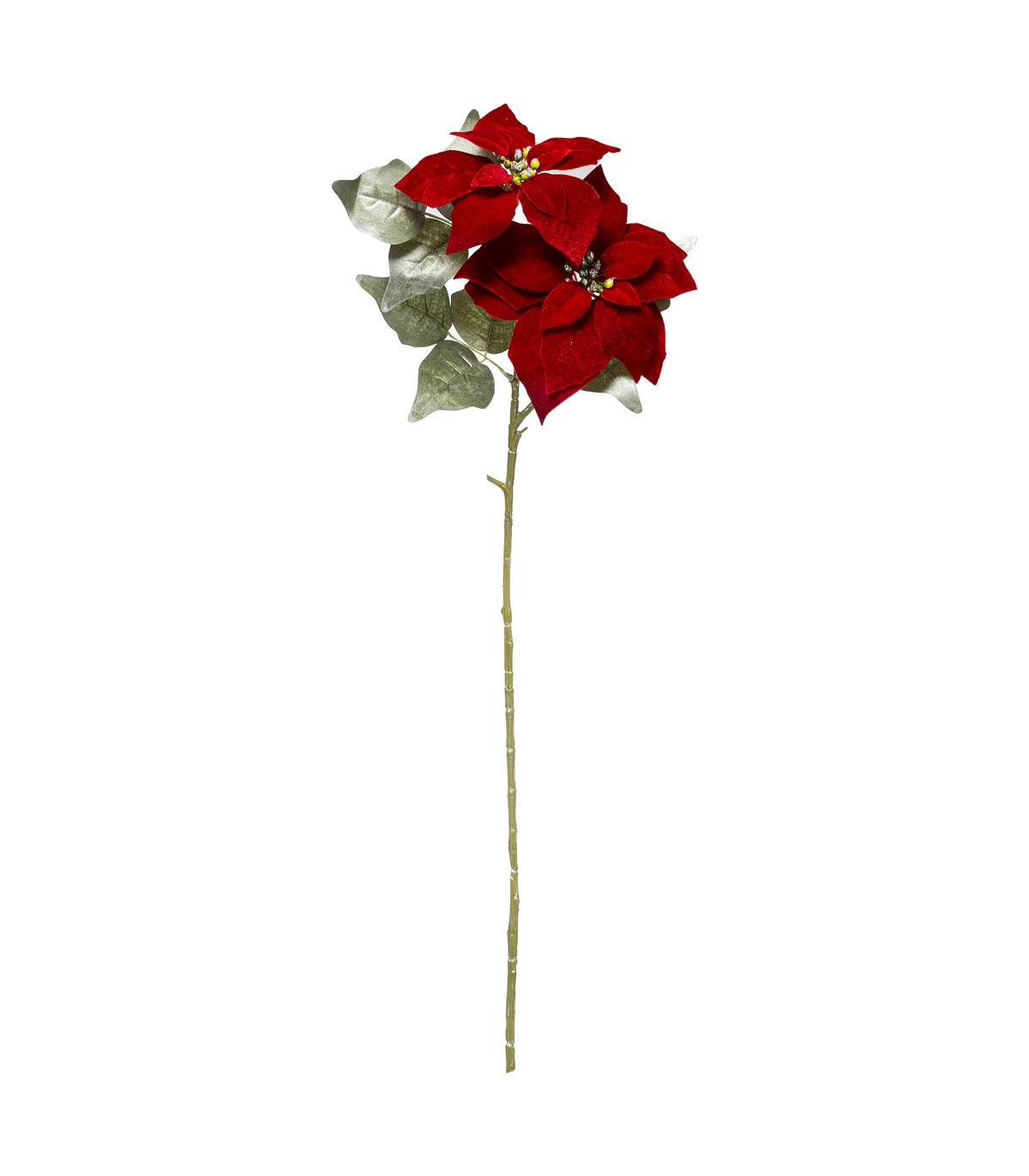 Branche décorative spéciale fêtes Poinsettia rouge Fleur de Noël H 75 cm - Image 1