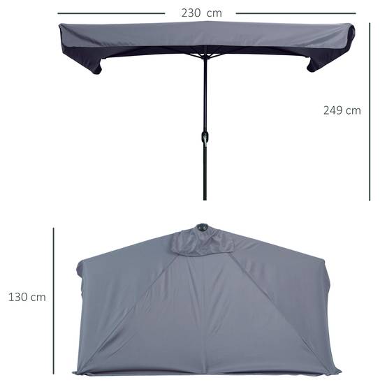 Demi parasol, parasol de balcon 5 entretoises métal 2,3x1,3x2,49m - Métal Gris fr126 - Image 5