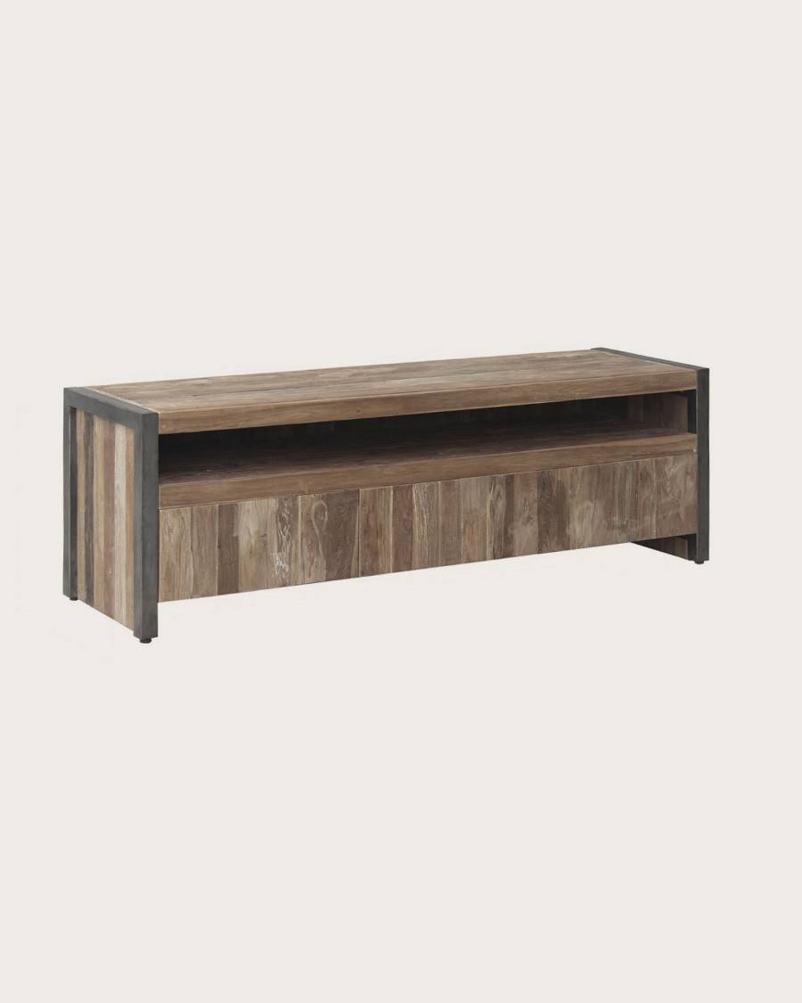 Arche - Meuble  industriel en teck recyclé et métal noir 150 cm - UNIQKA - Image 1