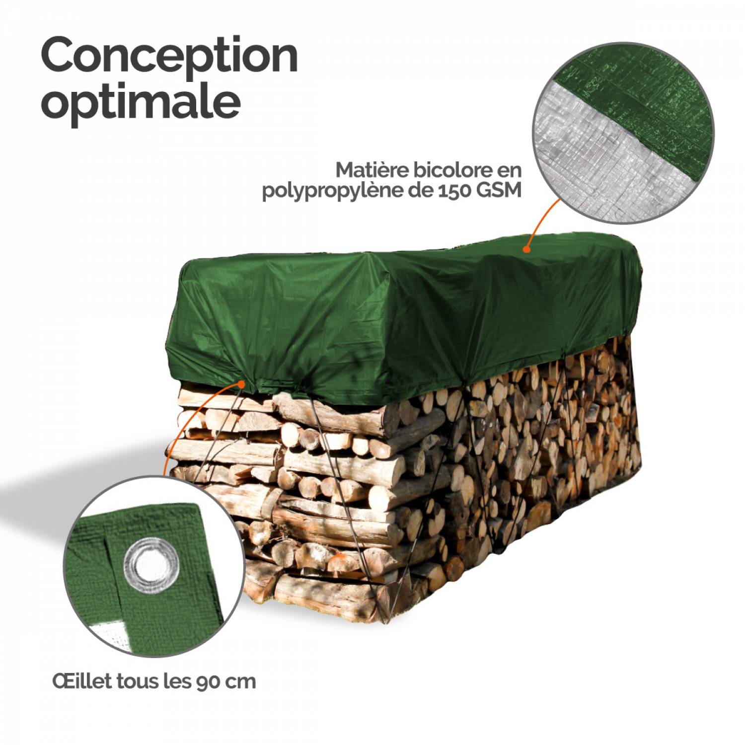 Linxor - Bâche de protection extérieure universelle imperméable réversible avec œillets - 150g - Gris et vert - 3 x 6 mt - Linxor - Image 2