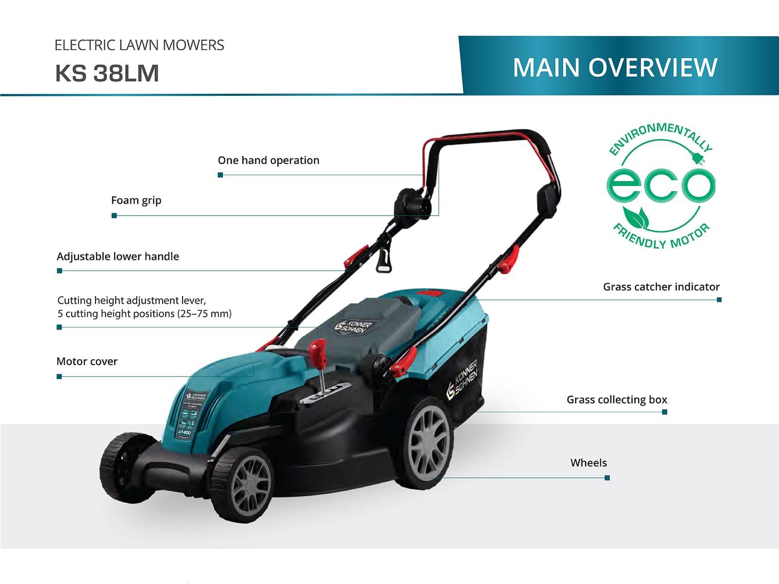 Tondeuse électrique à fil 1400W, 38 cm de coupe, idéale pour 250 m² - Könner  Söhnen KS 38LM - Image 7