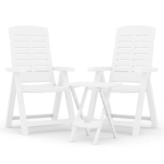 Ensemble Bistro Pliable 3P Polypropylène Chaises Inclinables et Table d'Appoint Blanc – ComfortXL Outdoor Living - Image 2