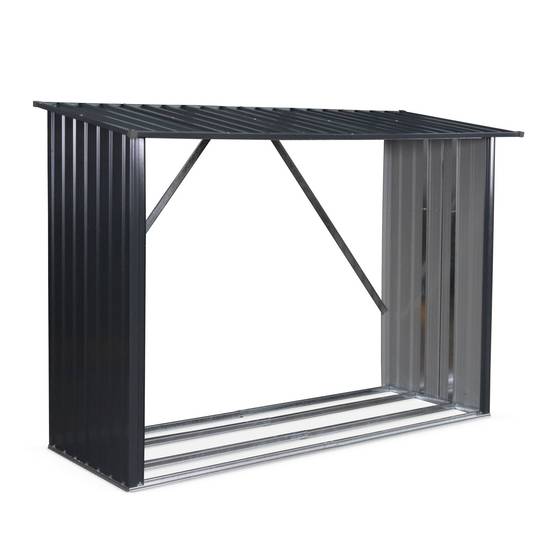 sweeek - Bûcher en métal de 80 x 215 x 155 cm. gris anthracite - Épicéa - abri bûches en acier galvanisé. 2 stères | sweeek - Image 1