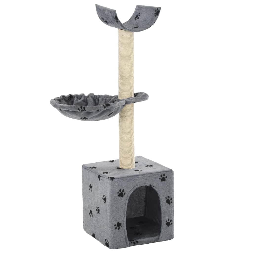 Helloshop26 - Arbre à chat griffoir grattoir niche jouet animaux peluché et sisal 105 cm empreintes de pattes gris - Image 1