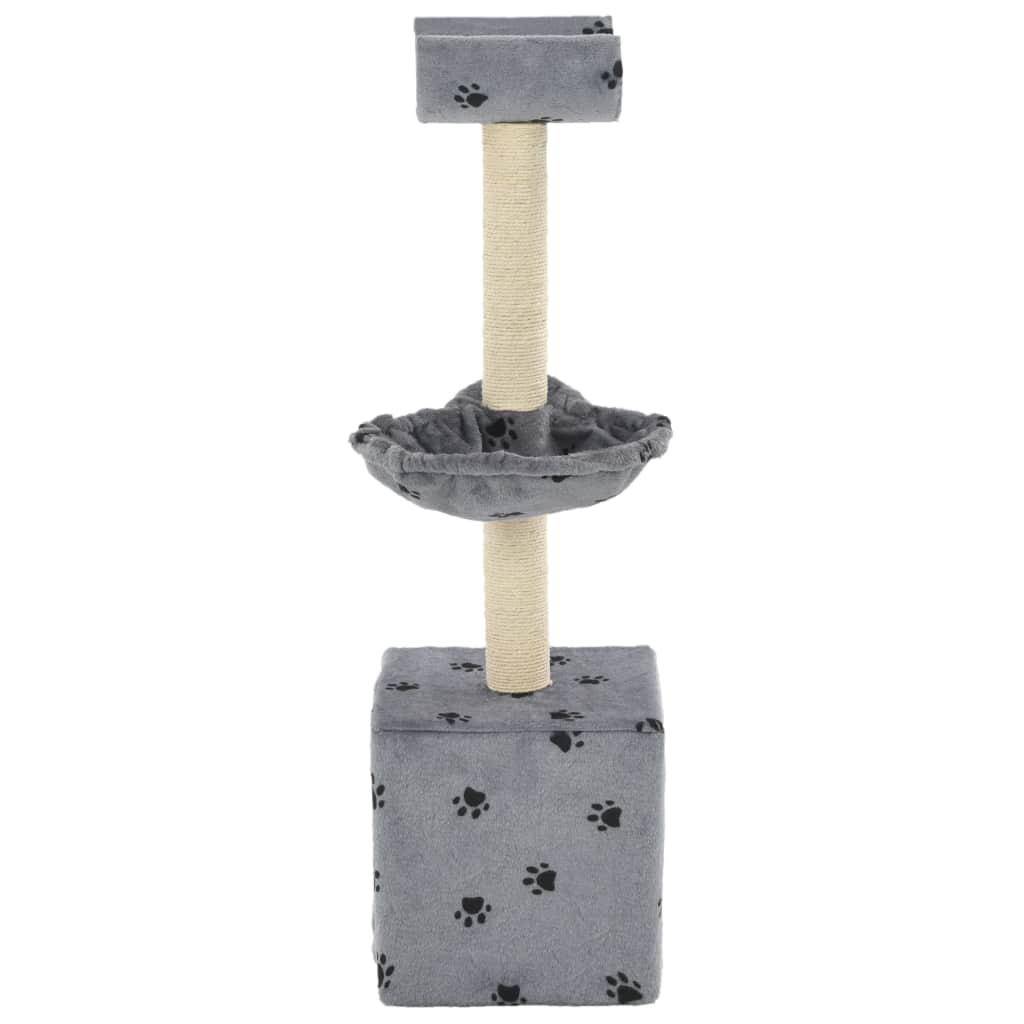 Helloshop26 - Arbre à chat griffoir grattoir niche jouet animaux peluché et sisal 105 cm empreintes de pattes gris - Image 2
