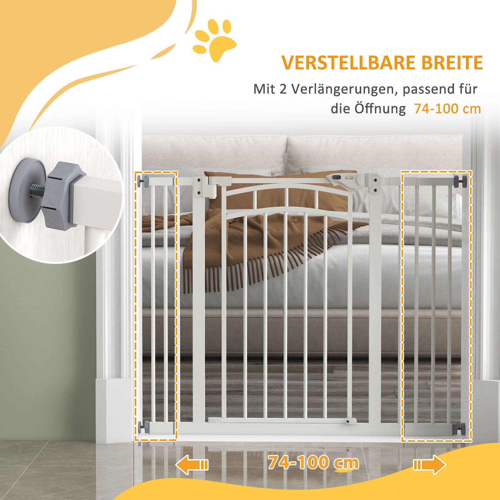 Sans Marque - Barrière de sécurité pour chien, fermeture auto, usage à une main, 100x4x76 cm, blanc - Image 9