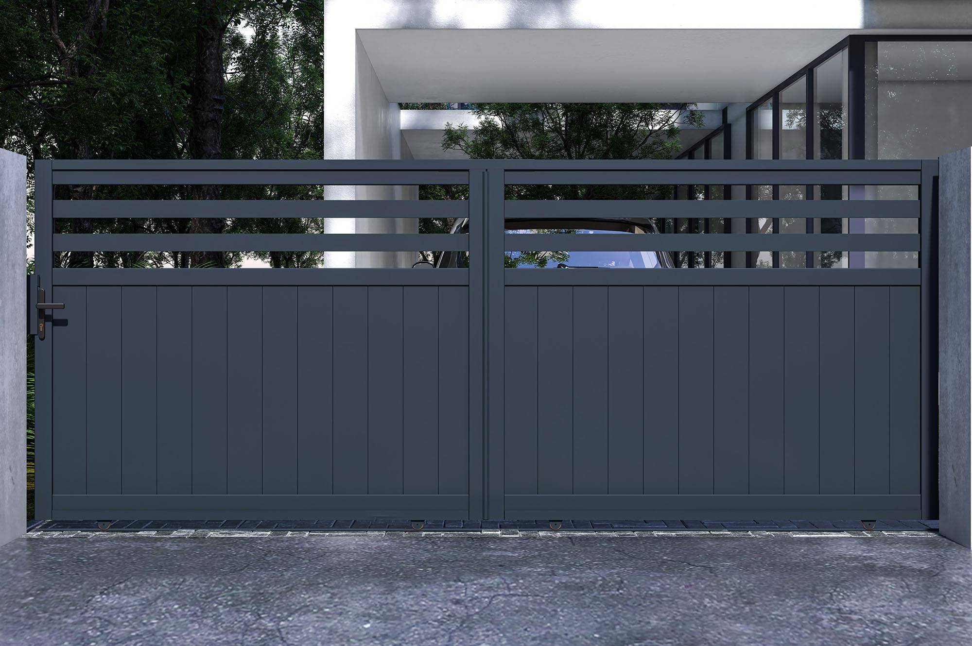 CASANOOV - Portail coulissant 4m NEVIS H.160cm aluminium gris + 2 poteaux ELDA aluminium gris 15x15cm - Image 5