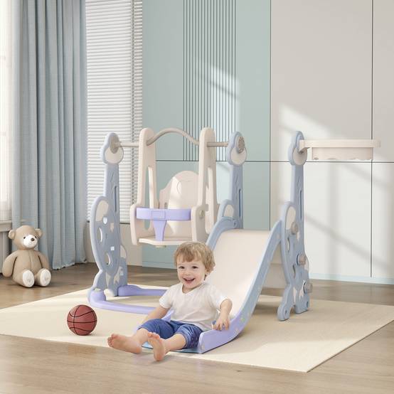 Toboggan balançoire 4 en 1 enfants panier basket échelle 147,5x160x107 cm bleu clair - Image 3