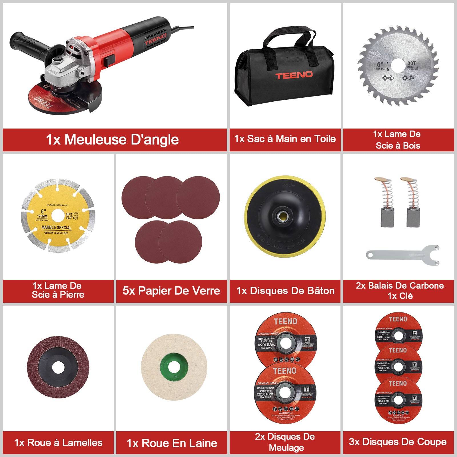 Meuleuse D'angle 1000W 2000-12000 trs/min Avec 20Accessoires,  Disque 125 mm, Disque à Lamelles Pour Couper, Meuler - Image 4