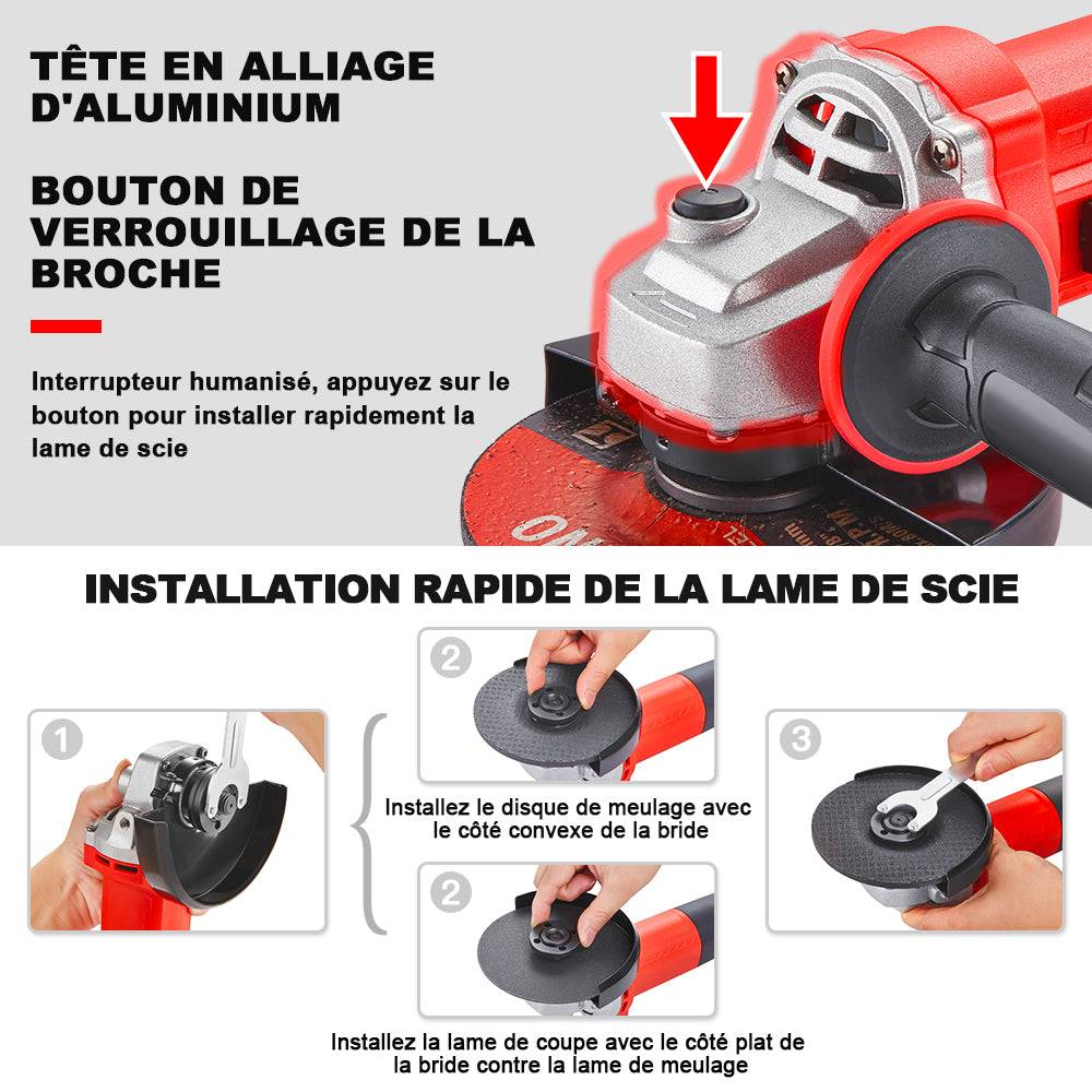 Meuleuse D'angle 1000W 2000-12000 trs/min Avec 20Accessoires,  Disque 125 mm, Disque à Lamelles Pour Couper, Meuler - Image 3