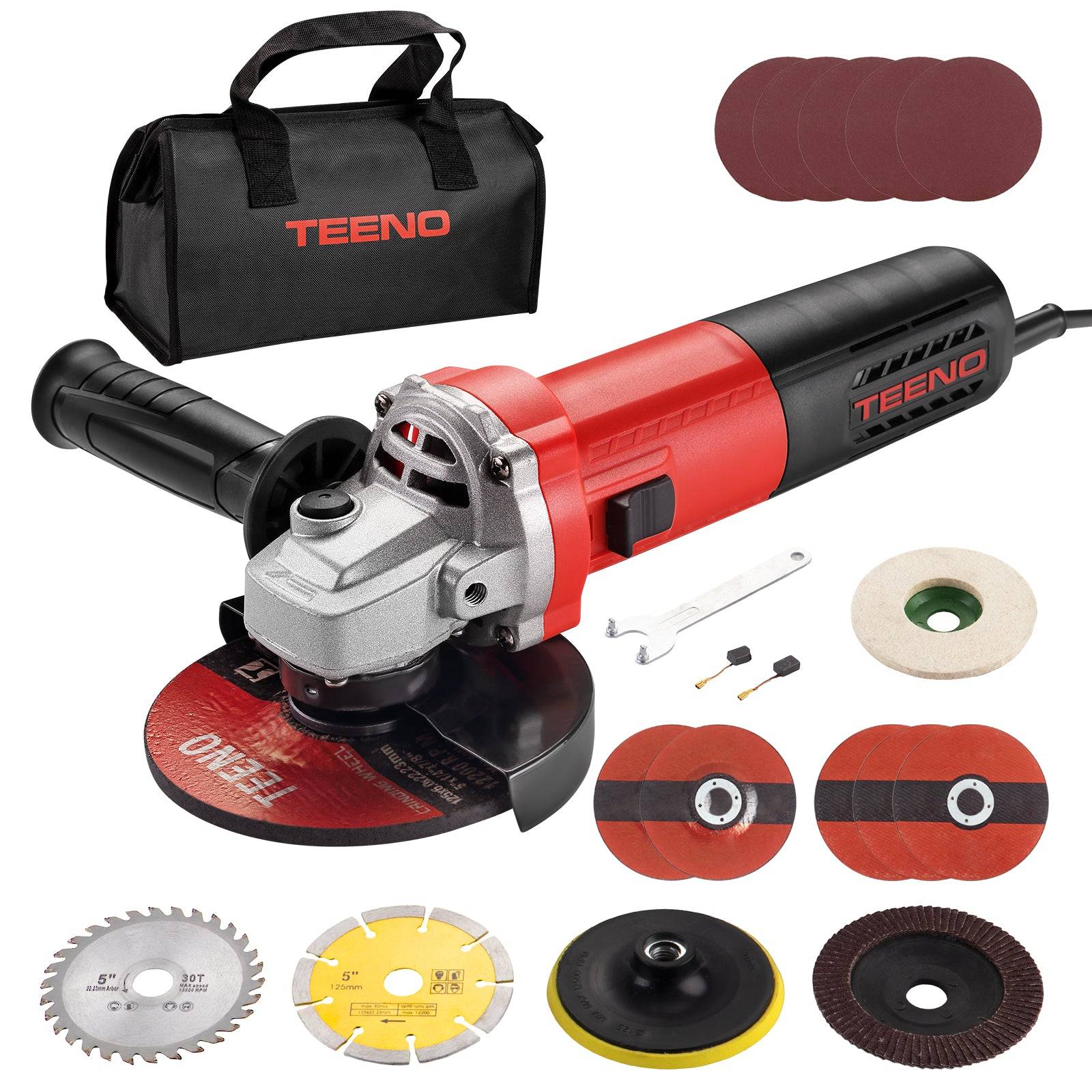 Meuleuse D'angle 1000W 2000-12000 trs/min Avec 20Accessoires,  Disque 125 mm, Disque à Lamelles Pour Couper, Meuler - Image 1