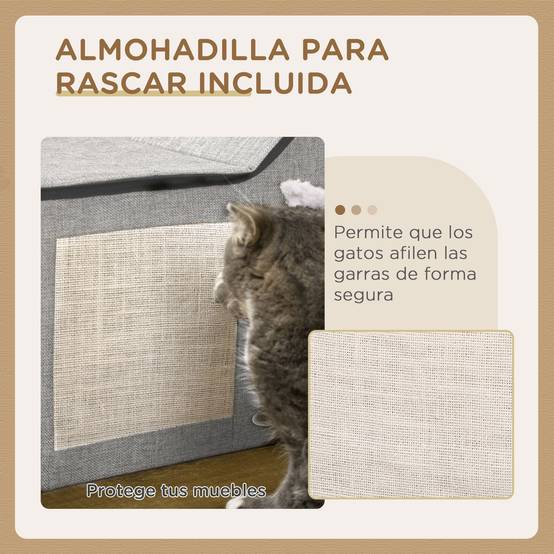 Maison pour Chat Intérieur en MDF avec Griffoir Coussin et Balle Suspendue 65 cm Gris - ComfortXL Outdoor Living - Image 6