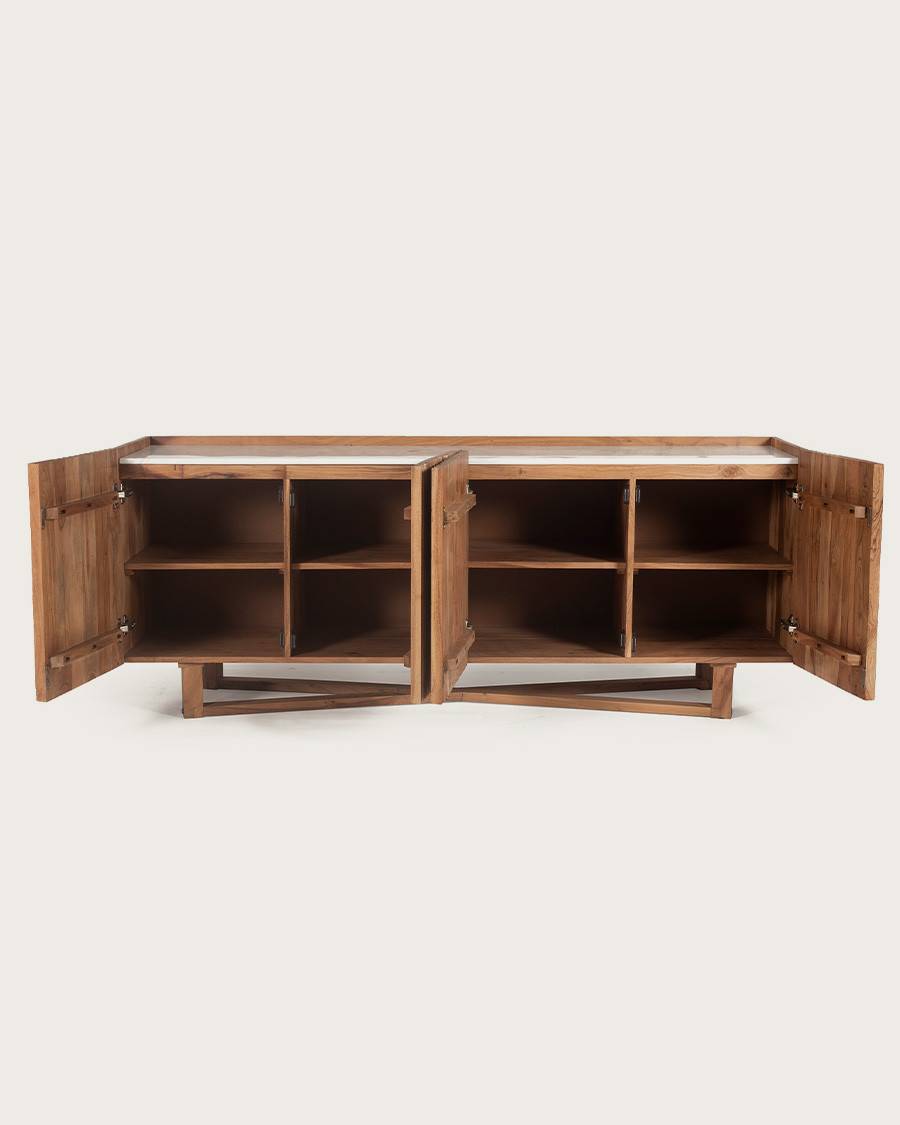 Endah - Buffet en bois de manguier massif et marbre blanc 175 cm - UNIQKA - Image 3