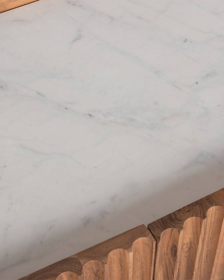 Endah - Buffet en bois de manguier massif et marbre blanc 175 cm - UNIQKA - Image 7