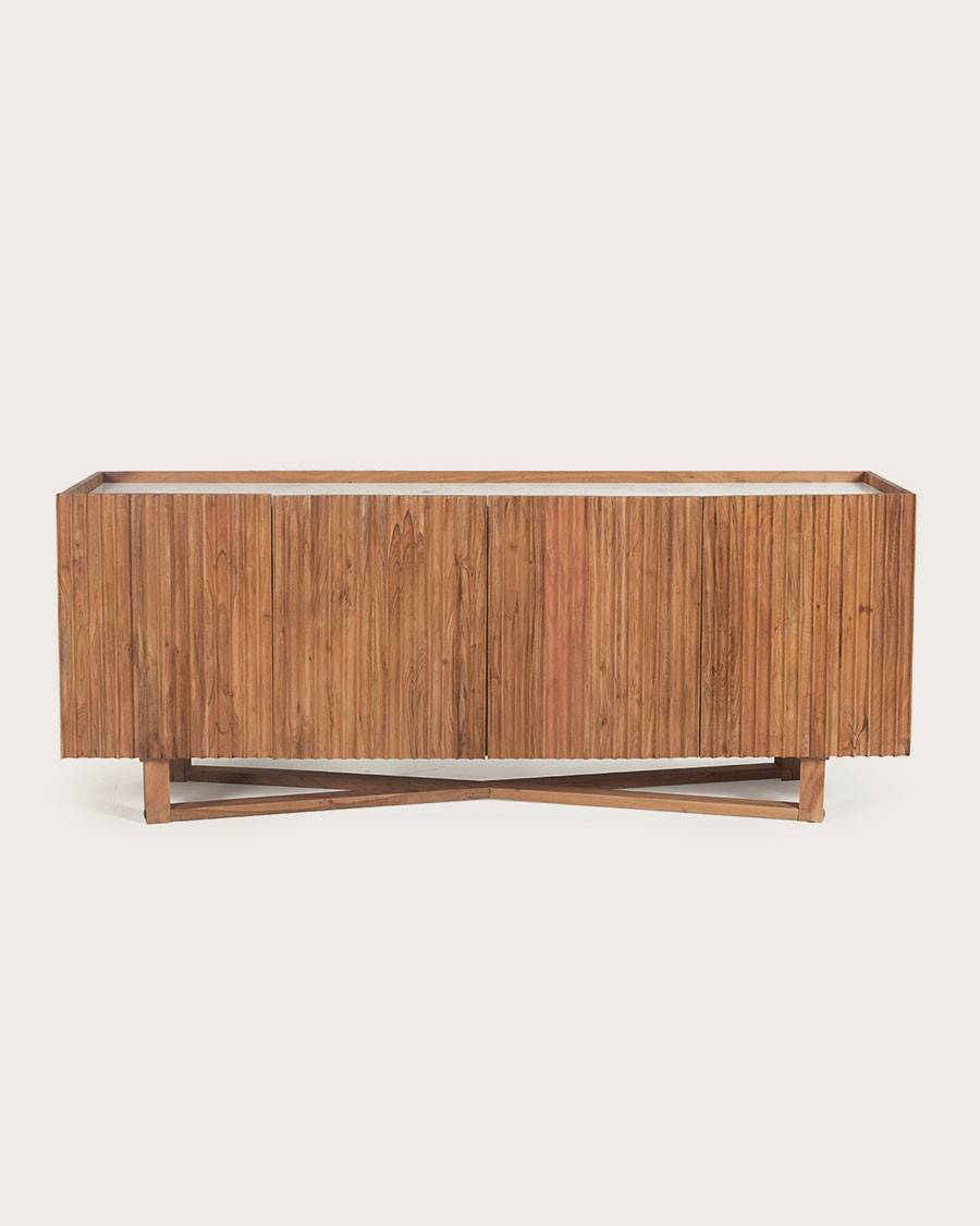 Endah - Buffet en bois de manguier massif et marbre blanc 175 cm - UNIQKA - Image 1