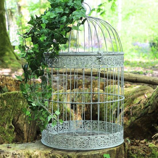 Cage à oiseaux décorative ancienne métal gris Ø.36x60cm Chemin de campagne - Image 4