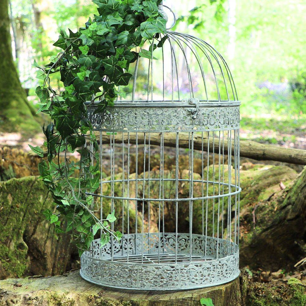Cage à oiseaux décorative ancienne métal gris Ø.36x60cm Chemin de campagne - Image 4