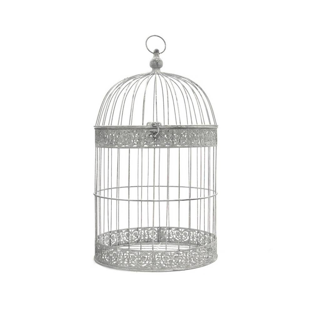 Cage à oiseaux décorative ancienne métal gris Ø.36x60cm Chemin de campagne - Image 1