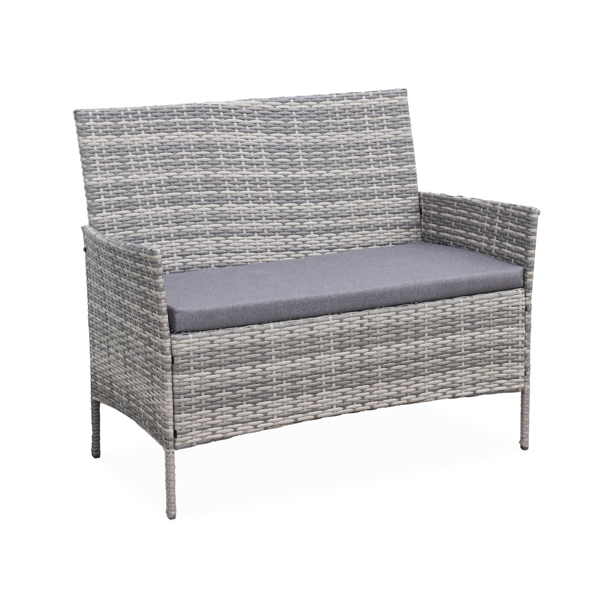 sweeek - Salon de jardin en résine tressée - Moltès - Nuances de Gris. Coussins gris - 4 places - 1 canapé. 2 fauteuils. une table basse | sweeek - Image 4