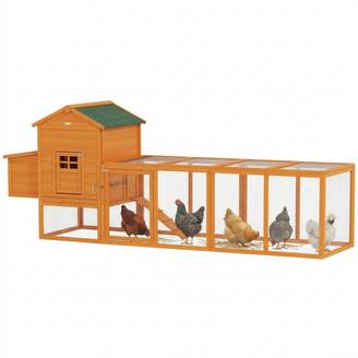Grand poulailler bois 3-6 poules, toit asphalte, nid, bac, 297,5x68x118 cm, naturel