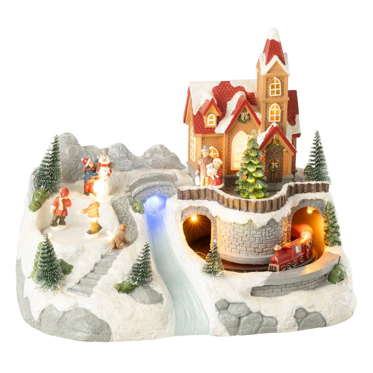J-Line - Village de Noël "Train & Patinoire" 28cm Multicolore - Image 1