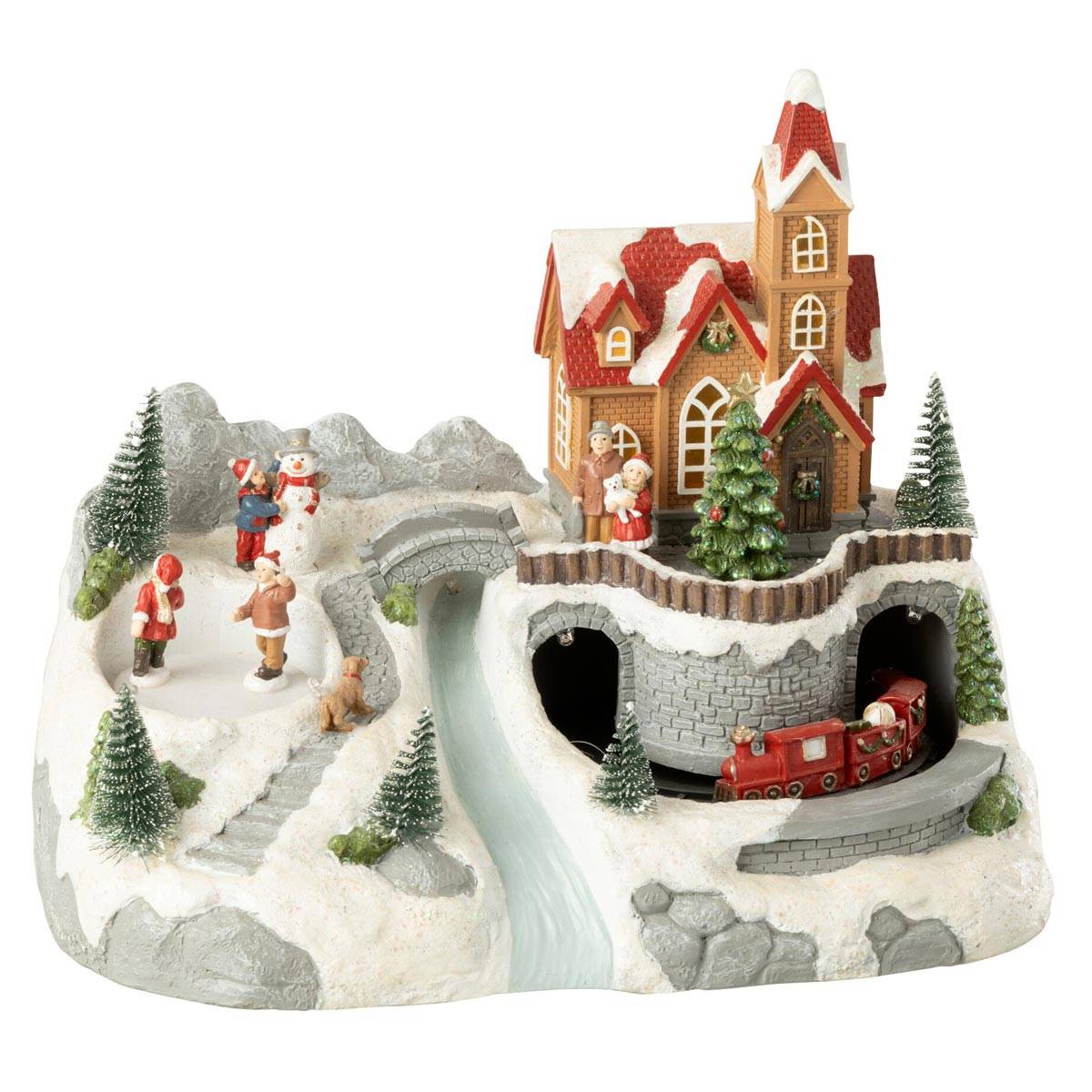 J-Line - Village de Noël "Train & Patinoire" 28cm Multicolore - Image 2