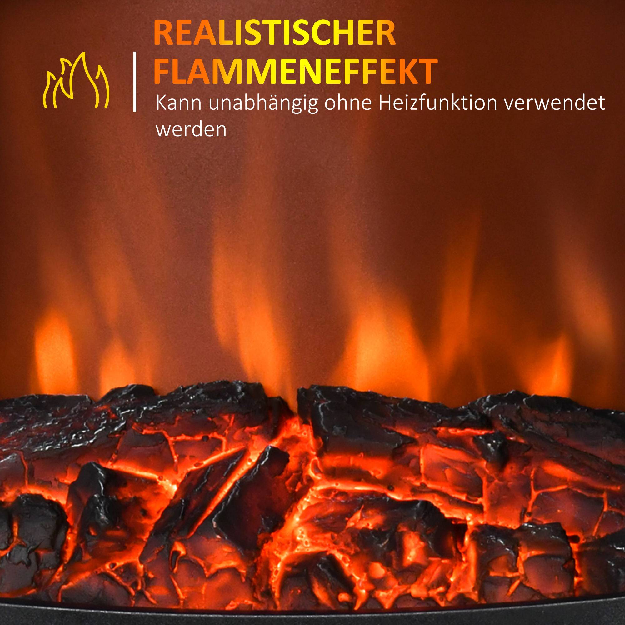 Sans Marque - Cheminée électrique autoportante, effet de flammes, 2 modes de chauffage 1000W/2000W, verre trempé, Noir, 36,5x24x45,5 cm - Image 6