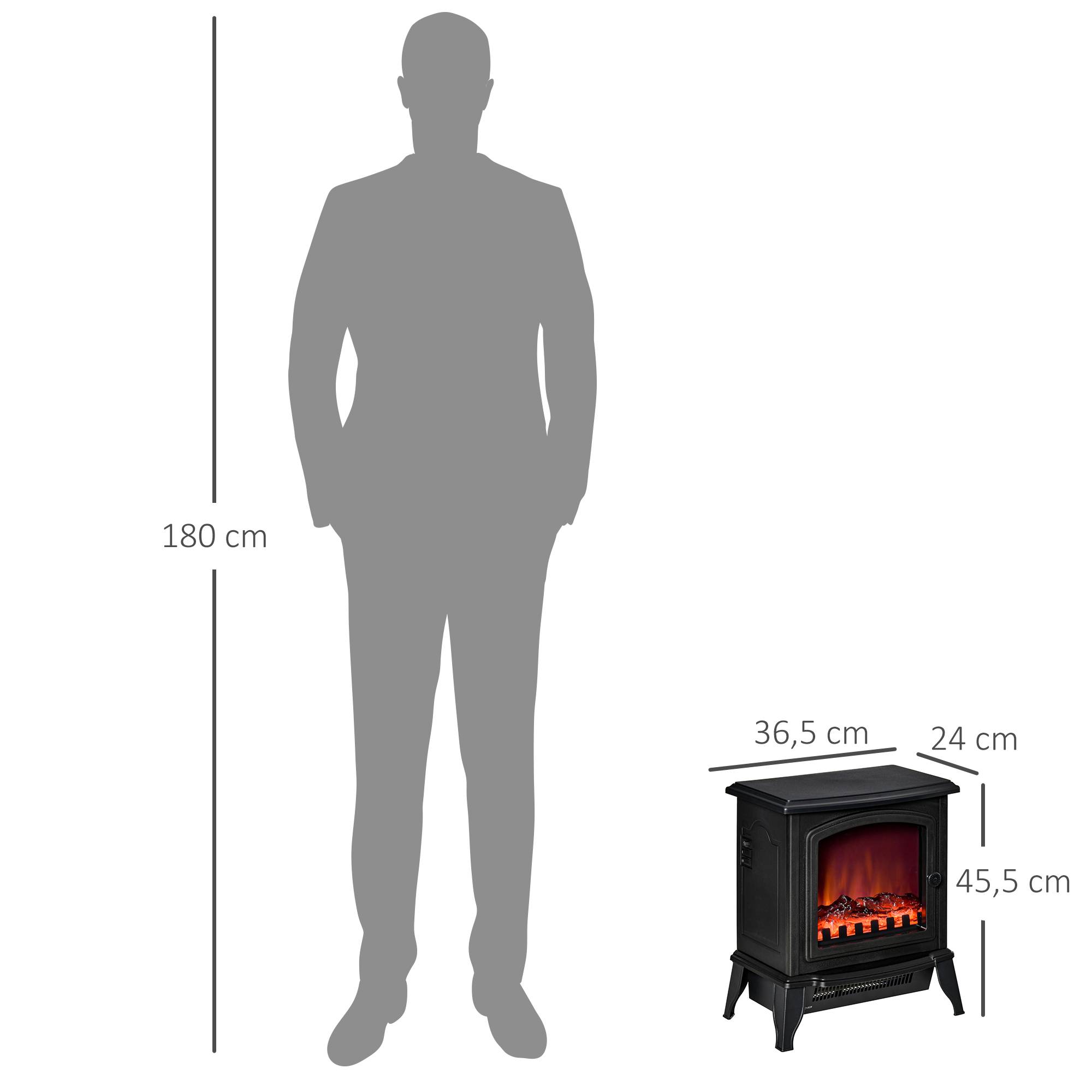 Sans Marque - Cheminée électrique autoportante, effet de flammes, 2 modes de chauffage 1000W/2000W, verre trempé, Noir, 36,5x24x45,5 cm - Image 5