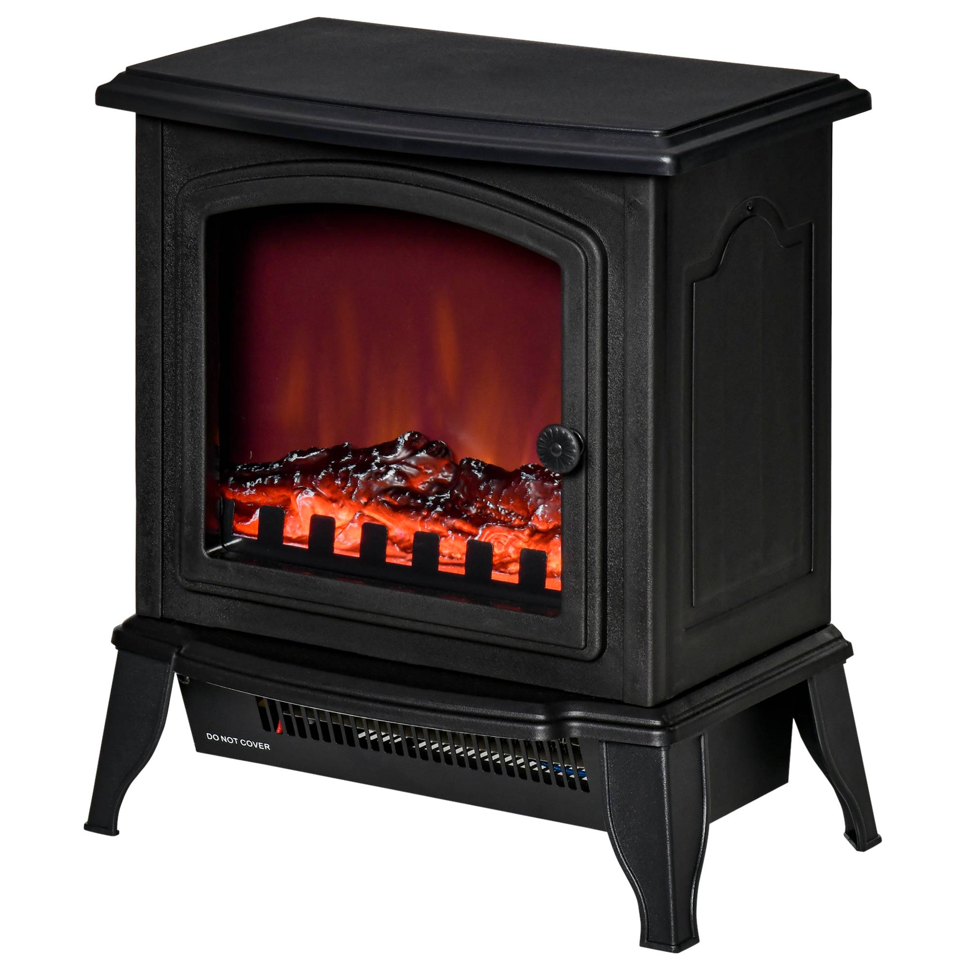 Sans Marque - Cheminée électrique autoportante, effet de flammes, 2 modes de chauffage 1000W/2000W, verre trempé, Noir, 36,5x24x45,5 cm - Image 2