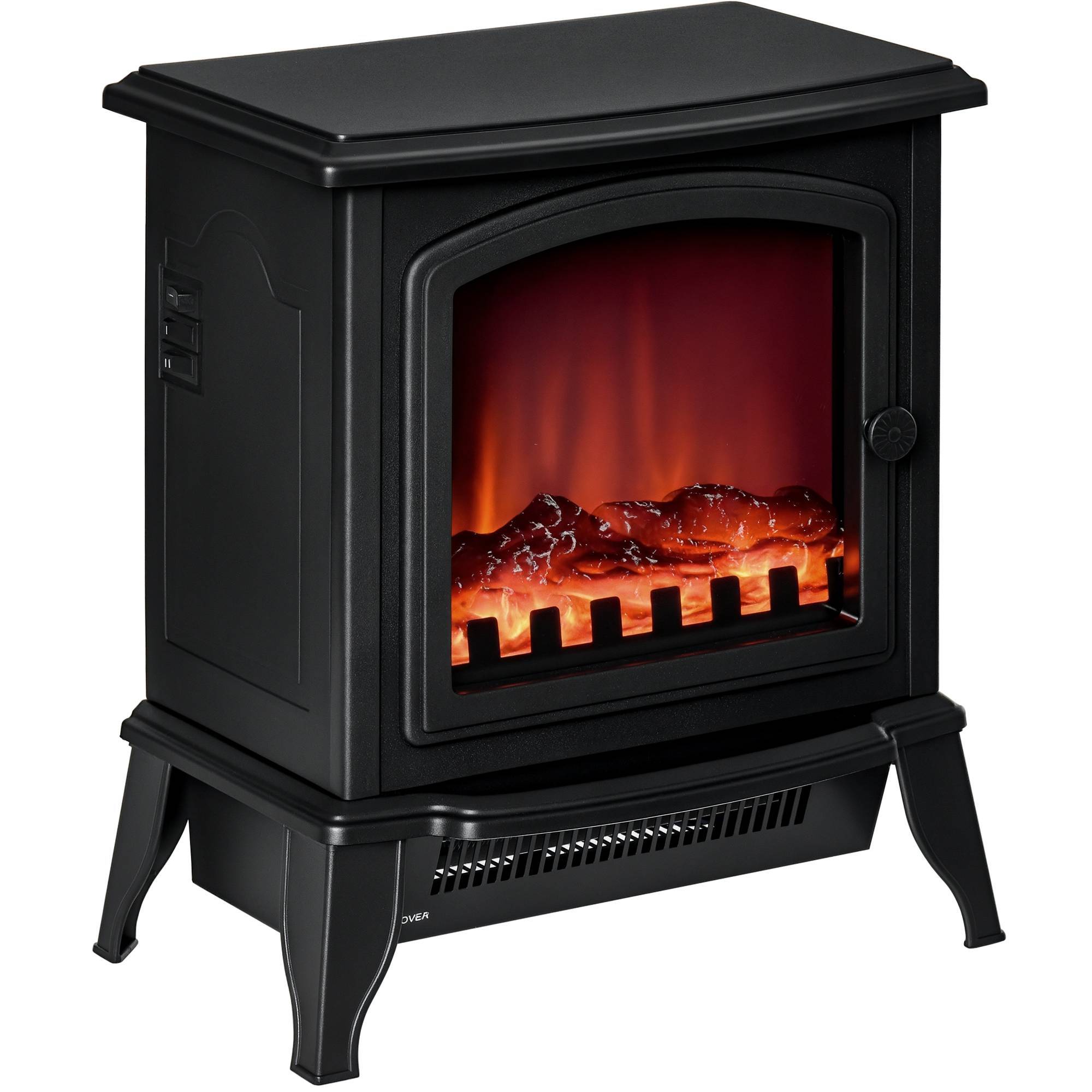 Sans Marque - Cheminée électrique autoportante, effet de flammes, 2 modes de chauffage 1000W/2000W, verre trempé, Noir, 36,5x24x45,5 cm - Image 1