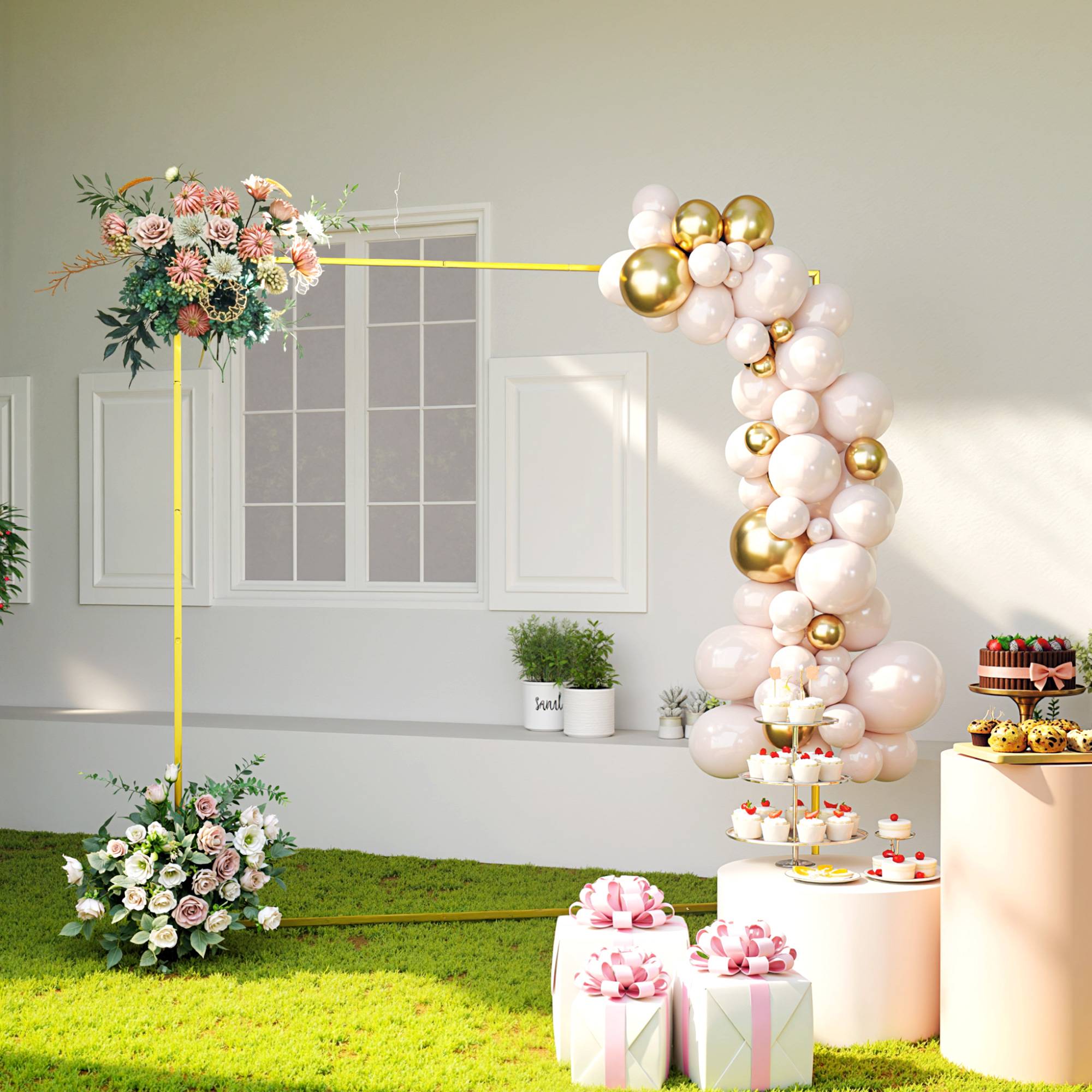ComfortXL - Arche de mariage jardin métal doré décoration florale support robuste 200cm - ComfortXL Outdoor Living - Image 3
