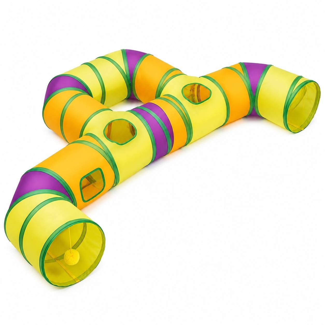 Tunnel de Jeu pour Animaux Domestiques Interactif avec Pompons Pendants et Trous de Jeu - Image 1