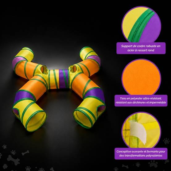 Tunnel de Jeu pour Animaux Domestiques Interactif avec Pompons Pendants et Trous de Jeu - Image 3